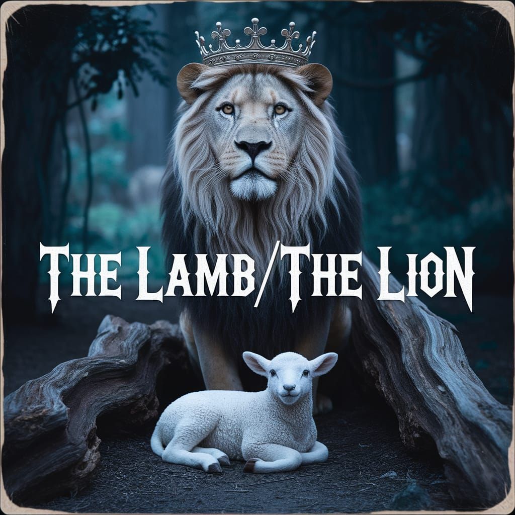 Majestic Lion and Gentle Lamb Unite in Moody Cinematic Art