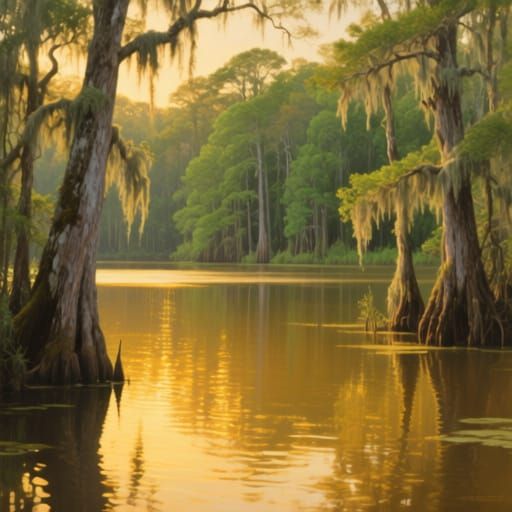 Golden Hour Bayou Landscape Painting