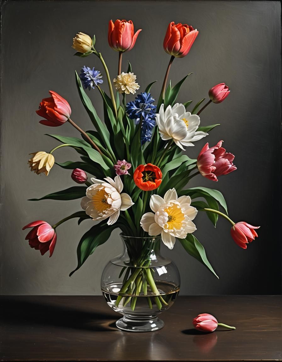 Dutch Still Life: Tulips and Peonies in Oil