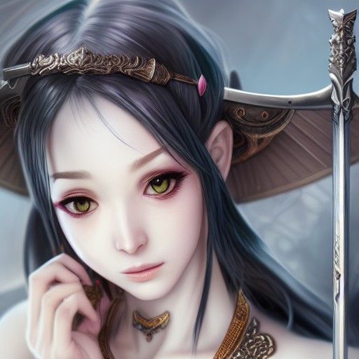 Beautiful Woman with Sword in Manhwa Style