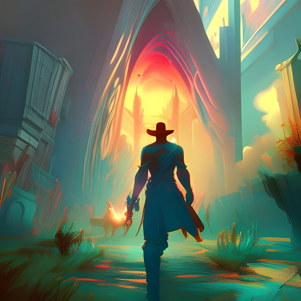 Urban Cowboy Sunset: WLOP Style Concept Art