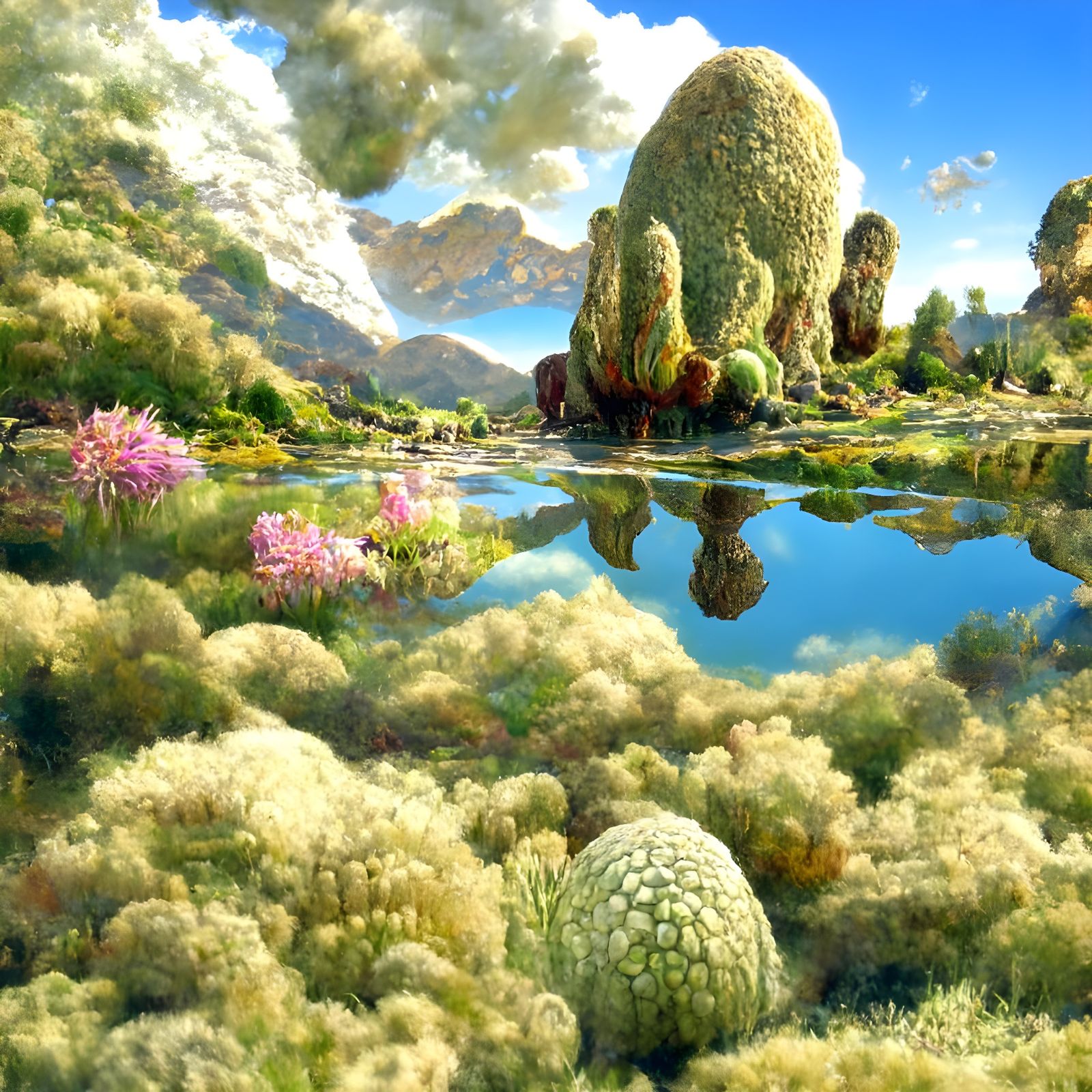 Surreal Sci-Fi Landscape with Crystal Lake