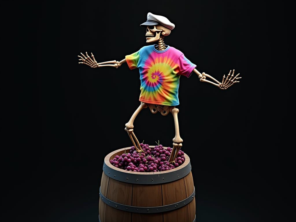 Dancing Skeleton Captain Making Wine
