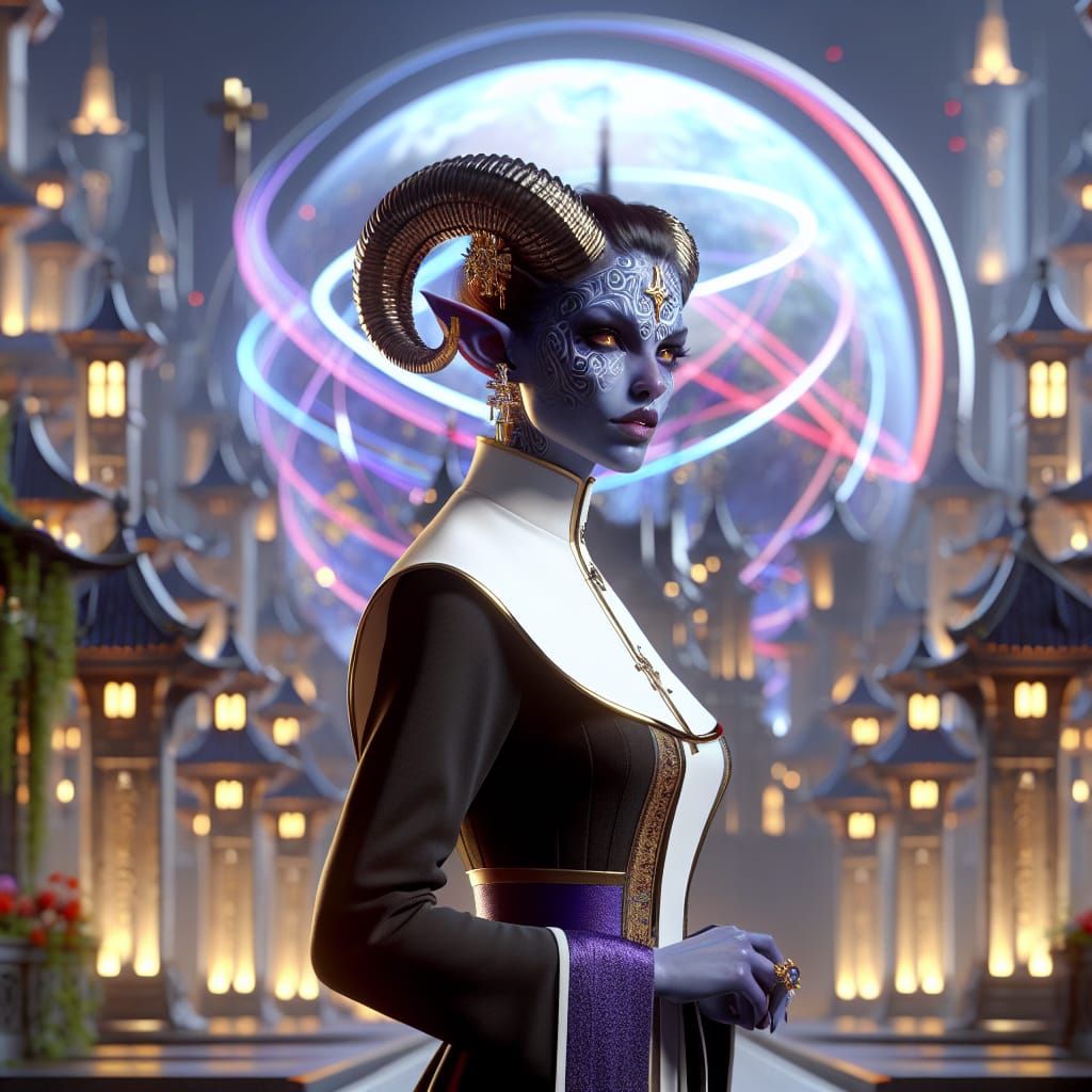 Stunning Tiefling Nun in Modern 3D Style