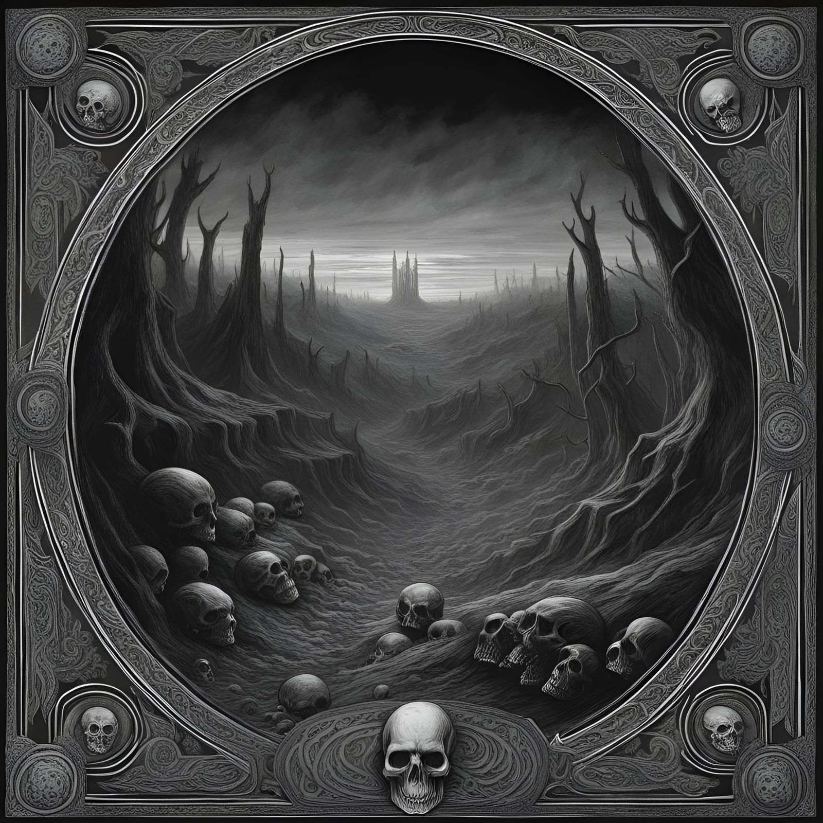 Hellscape with Skulls and Celtic Patterns