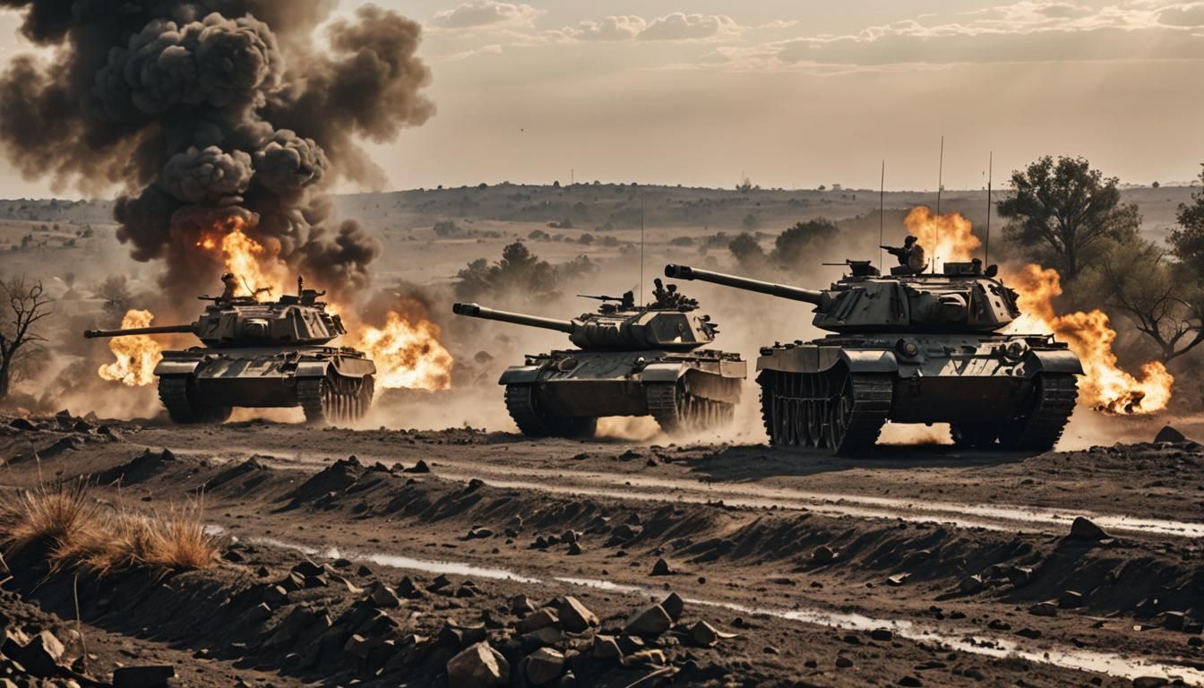 Intense Tank Battle in War Photography Style
