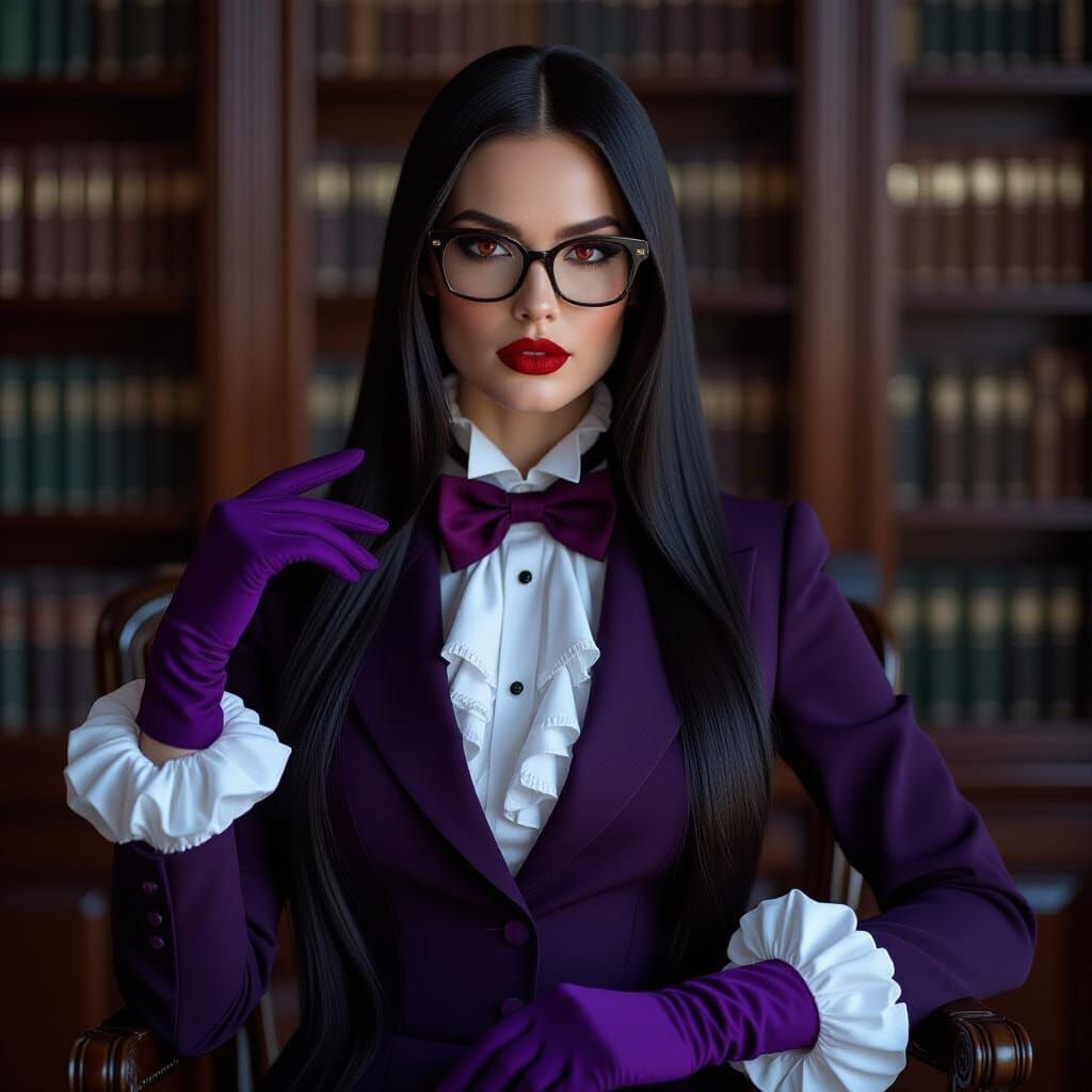 Elegant Woman in Purple Suit, Photorealistic Style