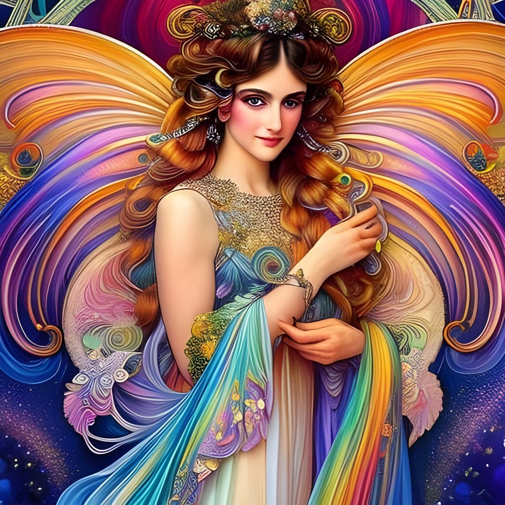 Opalescent Art Nouveau Fairy Princess Illustration