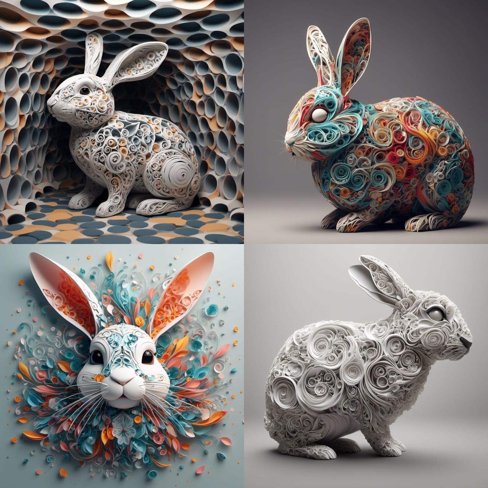 Whimsical Holland Lop Rabbit with Abstract Fractals