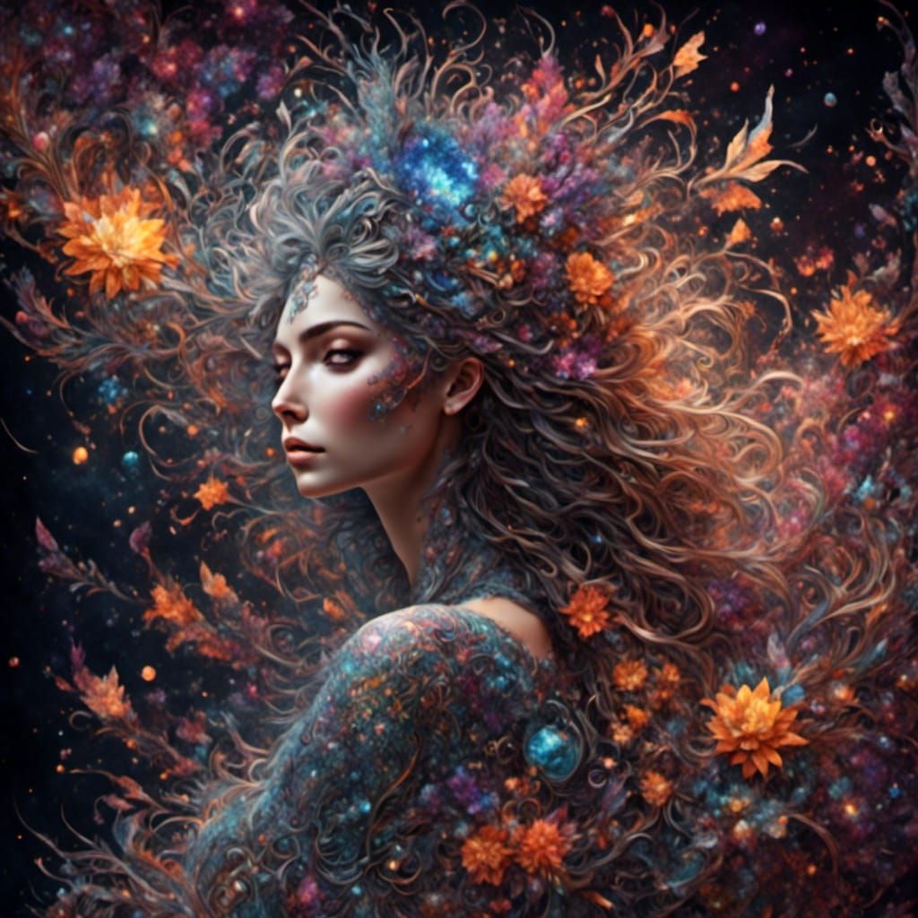 Ornate Cosmic Witch in Tapestry Style
