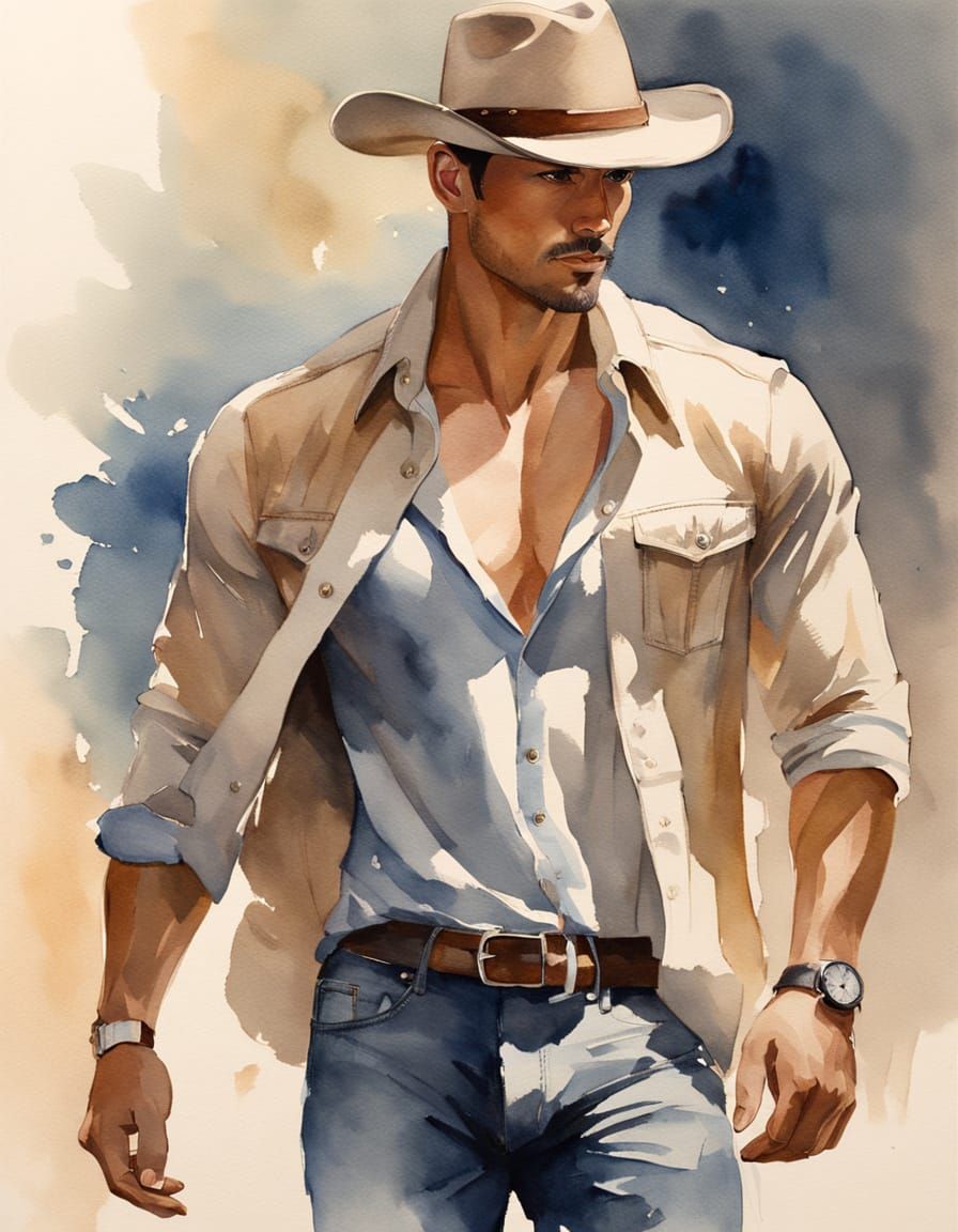 Muscular Men in Watercolor Style, Elegant and Romantic