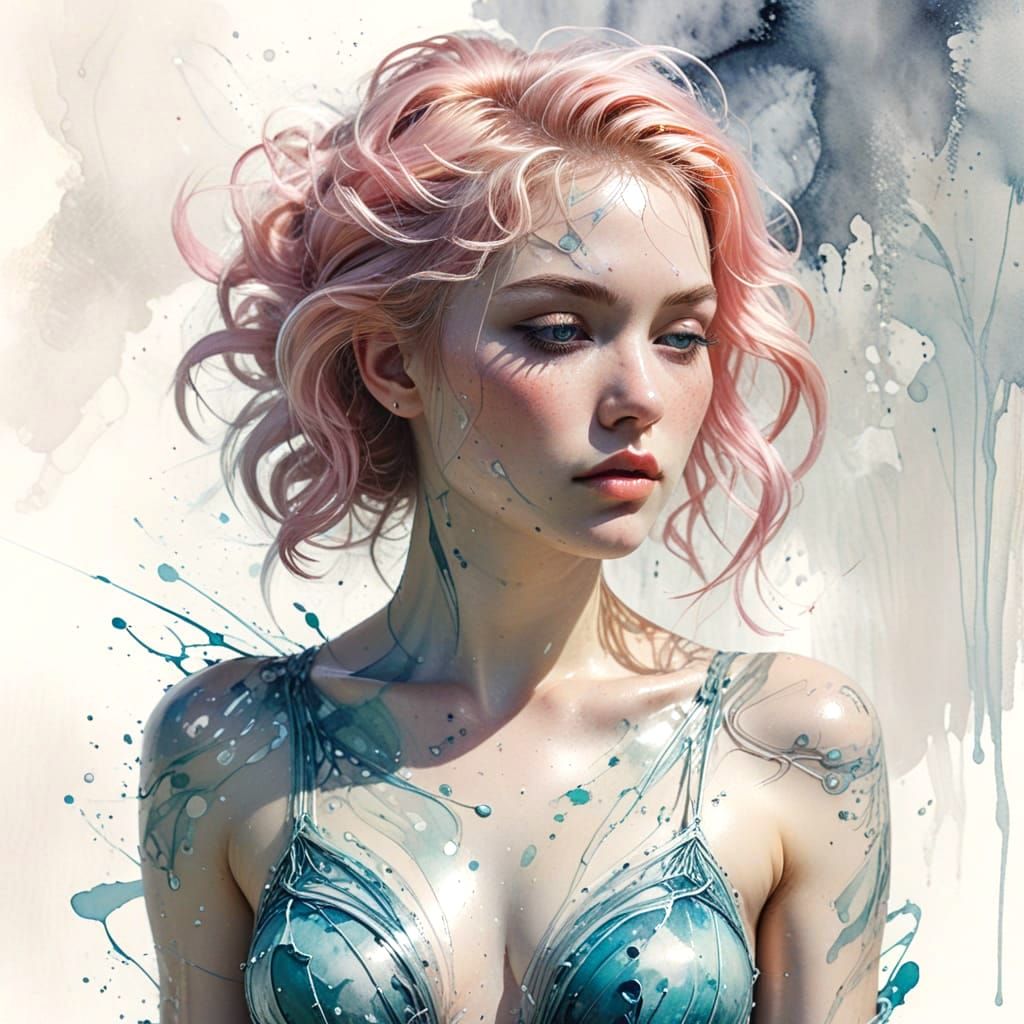 Pin-Up Woman Portrait in Amano Watercolor Style