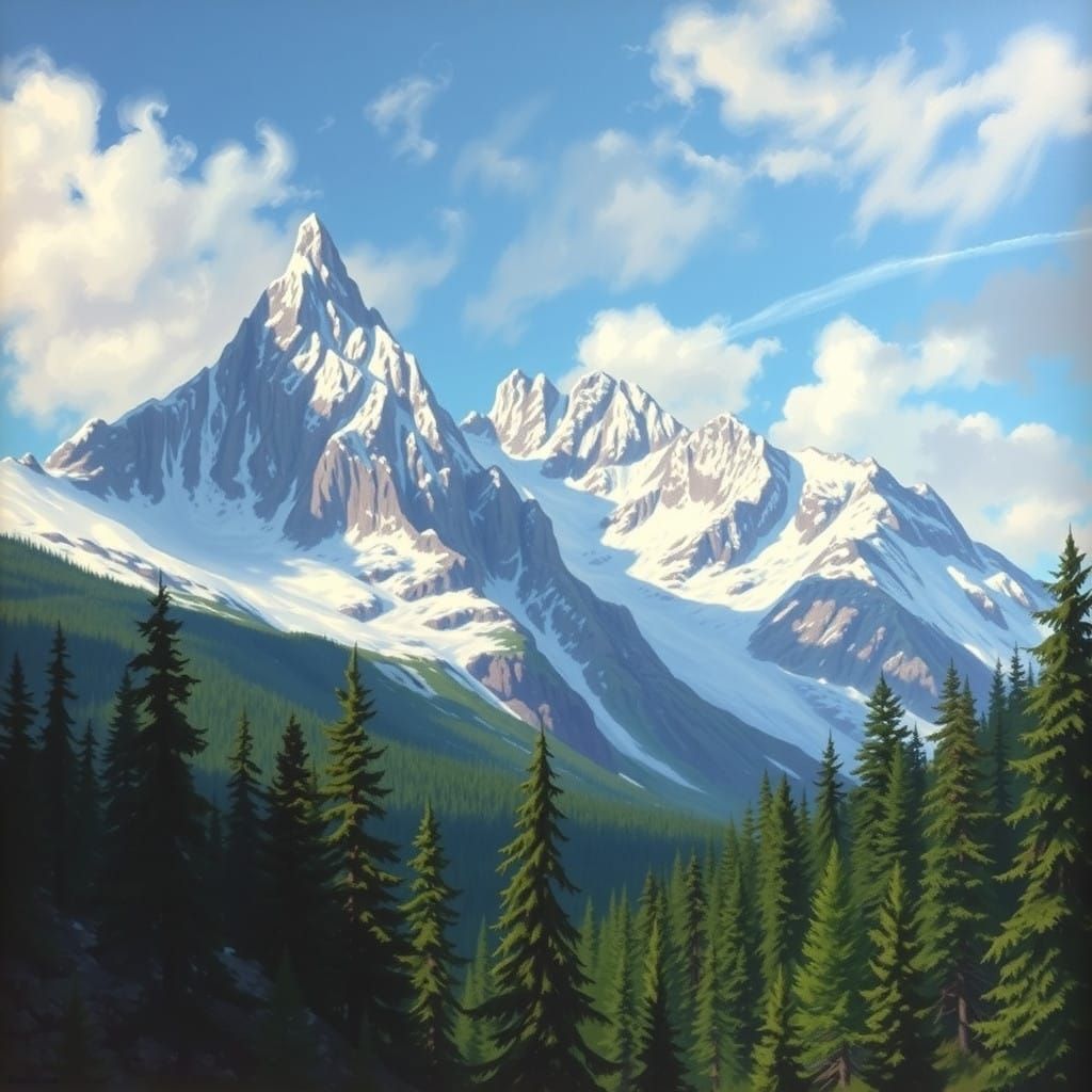 Serene Mystical Mountain Landscape in Epic Oil-Painted Style