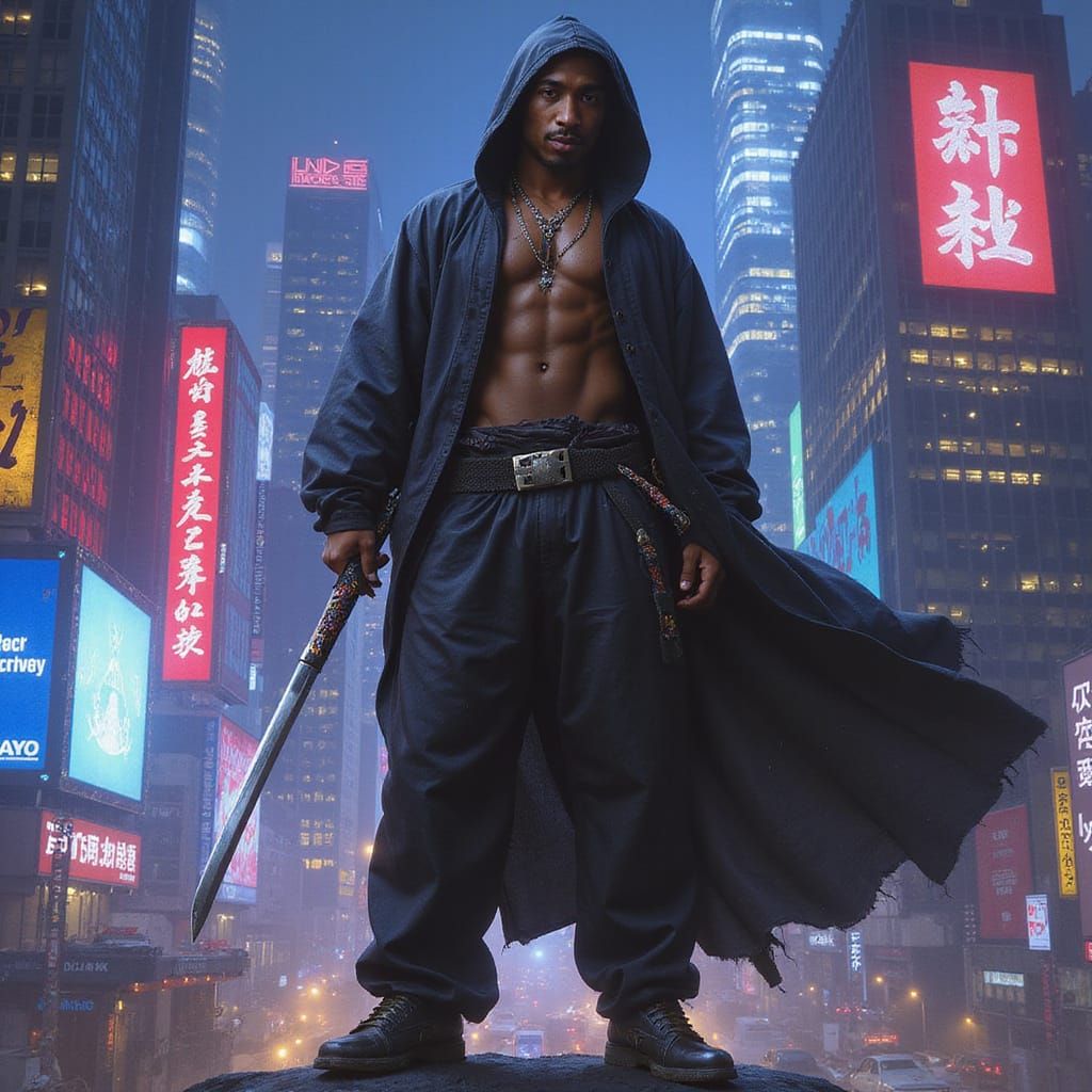 Tupac Shakur as Cyberpunk Samurai Warrior
