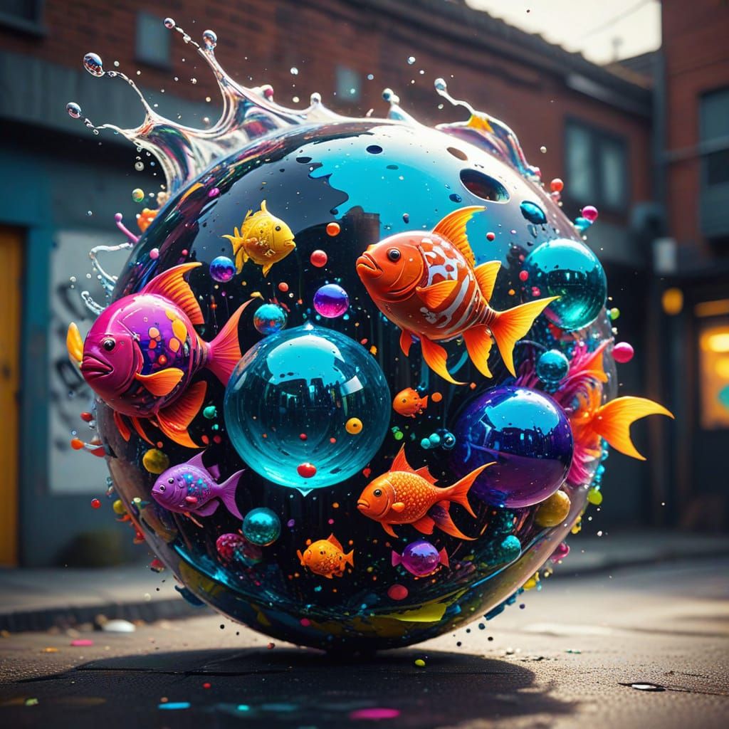 Psychedelic Aquarium with Dodecahedrons in Graffiti Art Styl...
