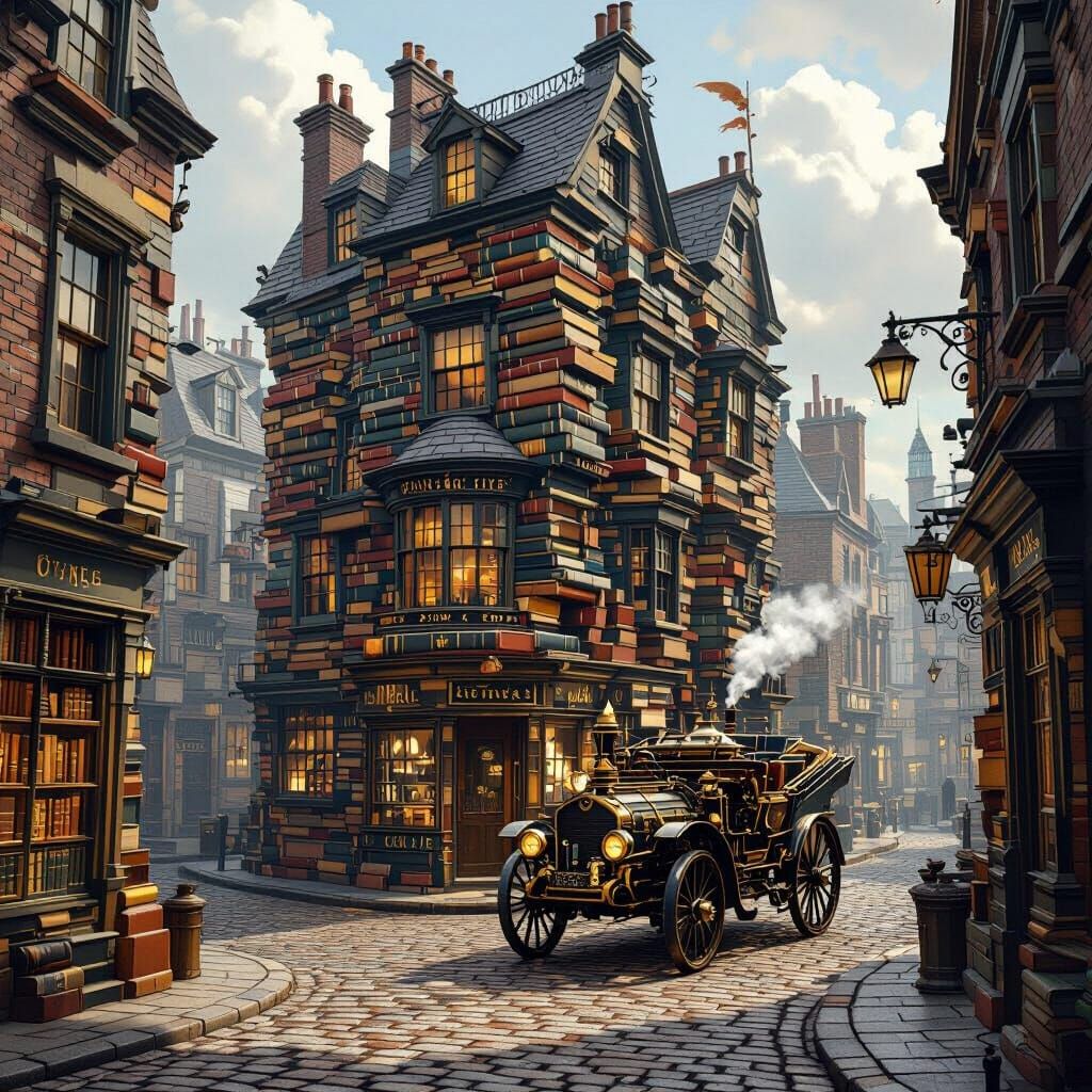 Victorian City of Books and Typewriter Keys