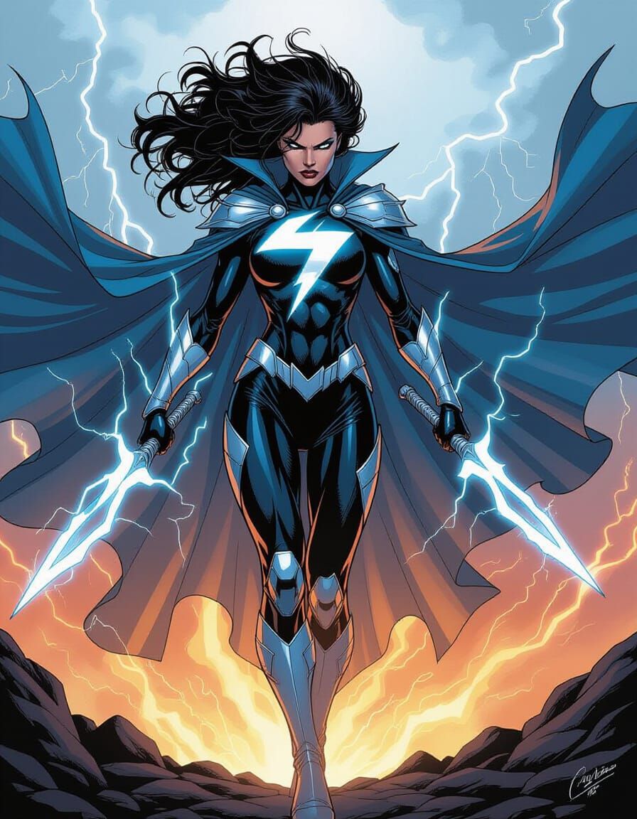 The Tempest Superhero with Storm Cloud Cape in Dynamic Pose