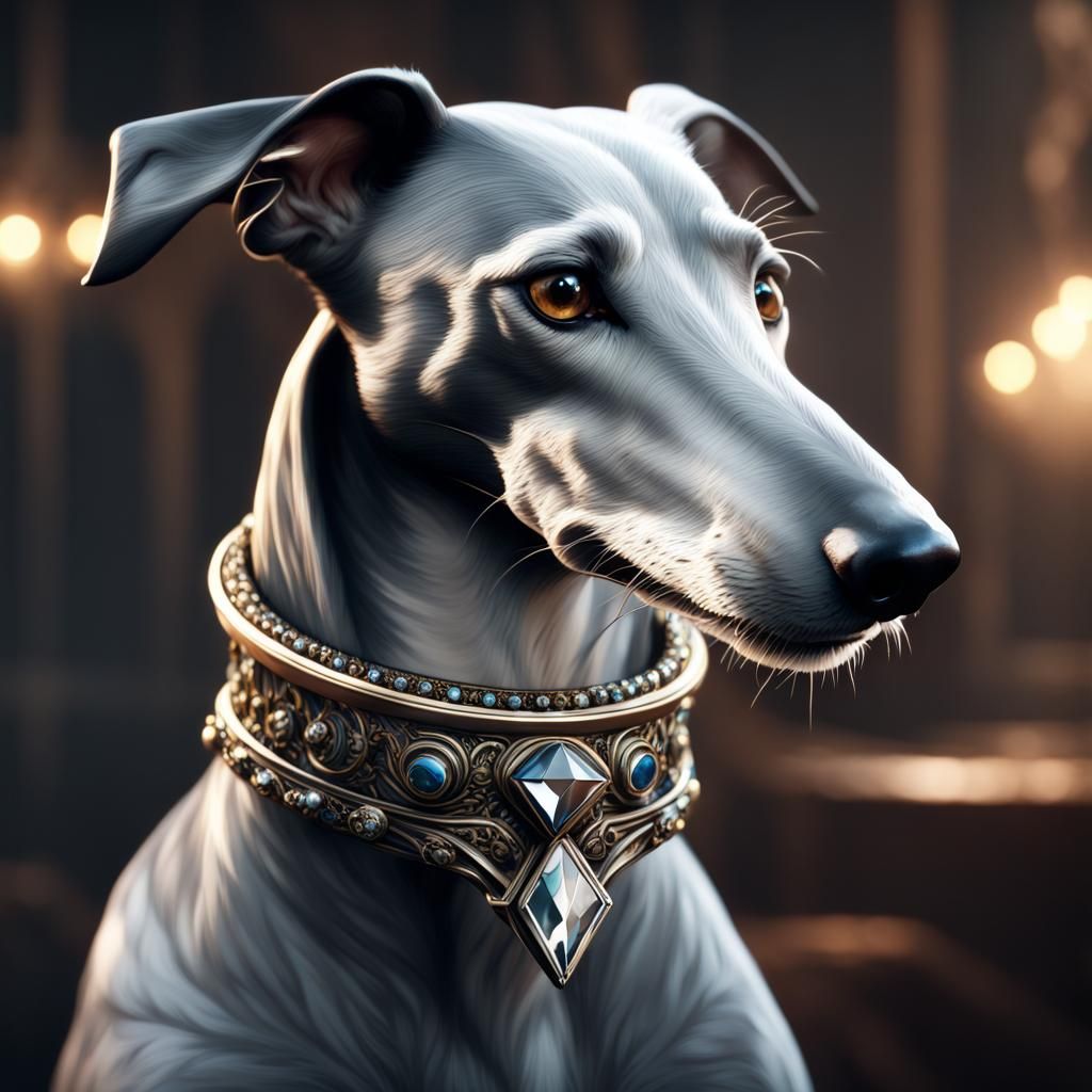 Greyhound with Diamond Collar in Detailed Matte Painting