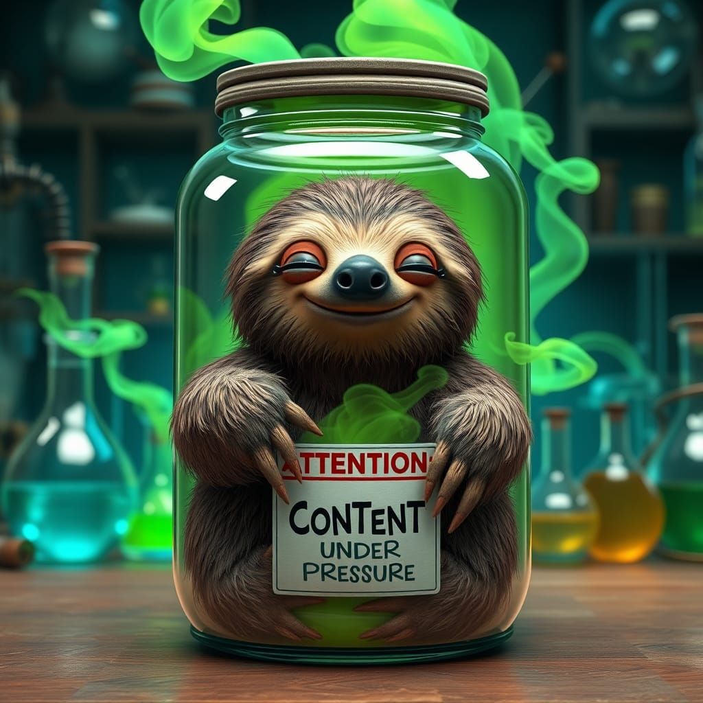 Sloth's Gassy Lab Adventure: 3D Rendered Art