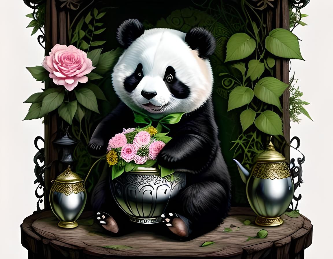 Panda Pop Art in Renaissance Style