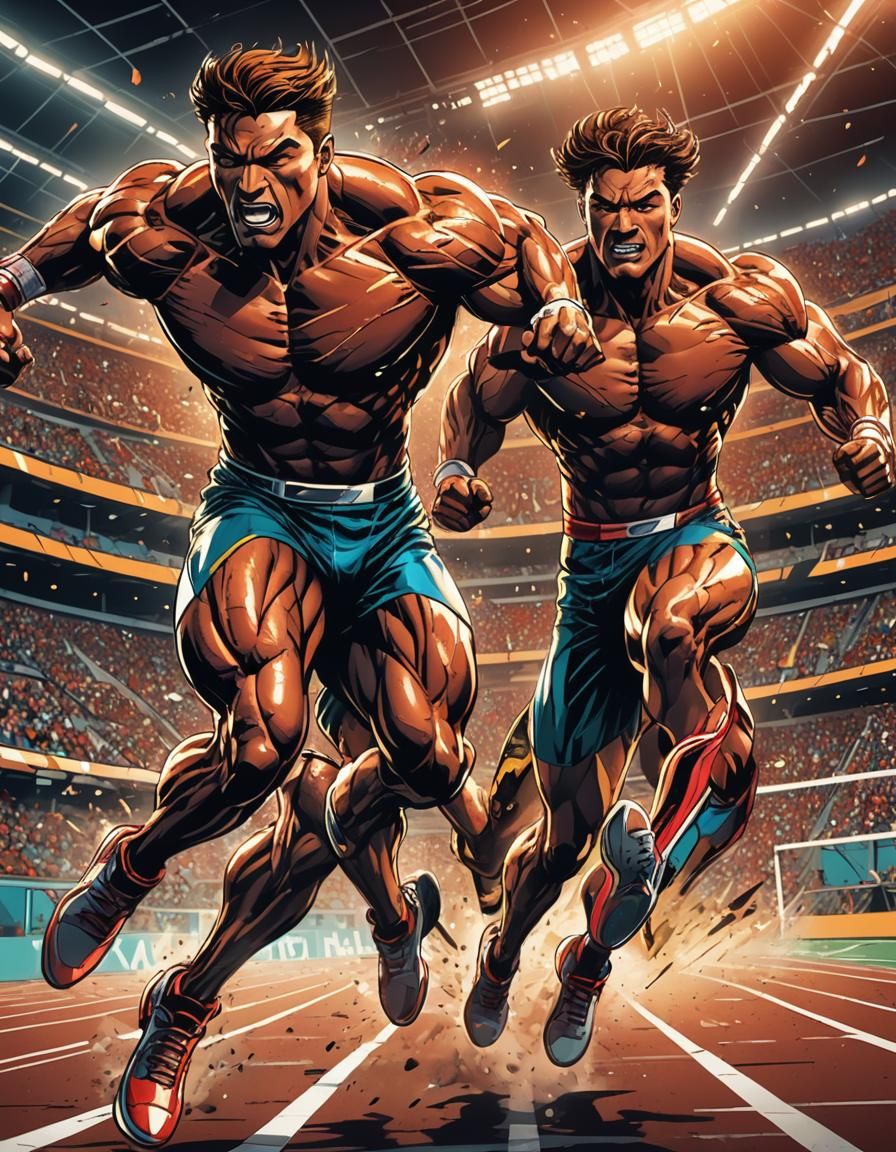 Dynamic Comic Book Art of Athletes in Stadium