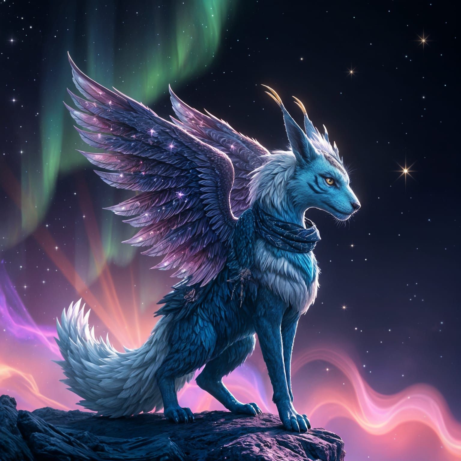 Mythical Simorgh with Fox and Tiger Traits in Dark Fantasy S...