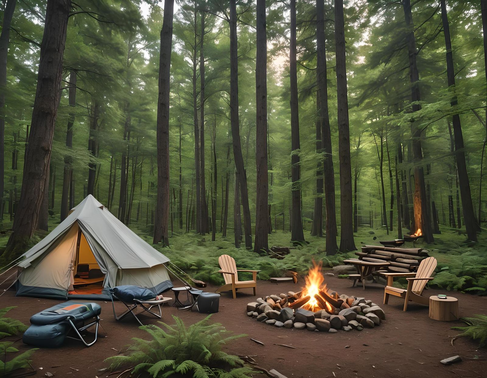 Serene Forest Clearing Campsite Under Starlit Sky