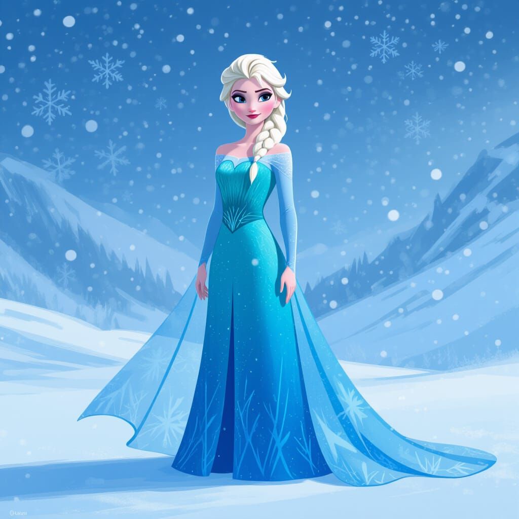 Elsa in Winter Landscape as Digital Watercolor