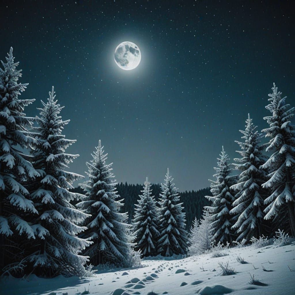 Moonlit Tundra Winter Solstice Snowy Landscape