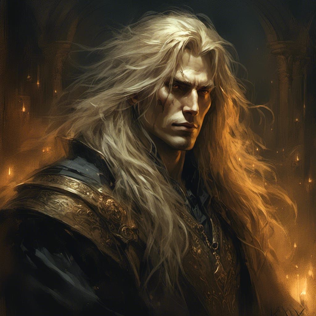 Golden Haired Alucard Portrait in Gothic Style