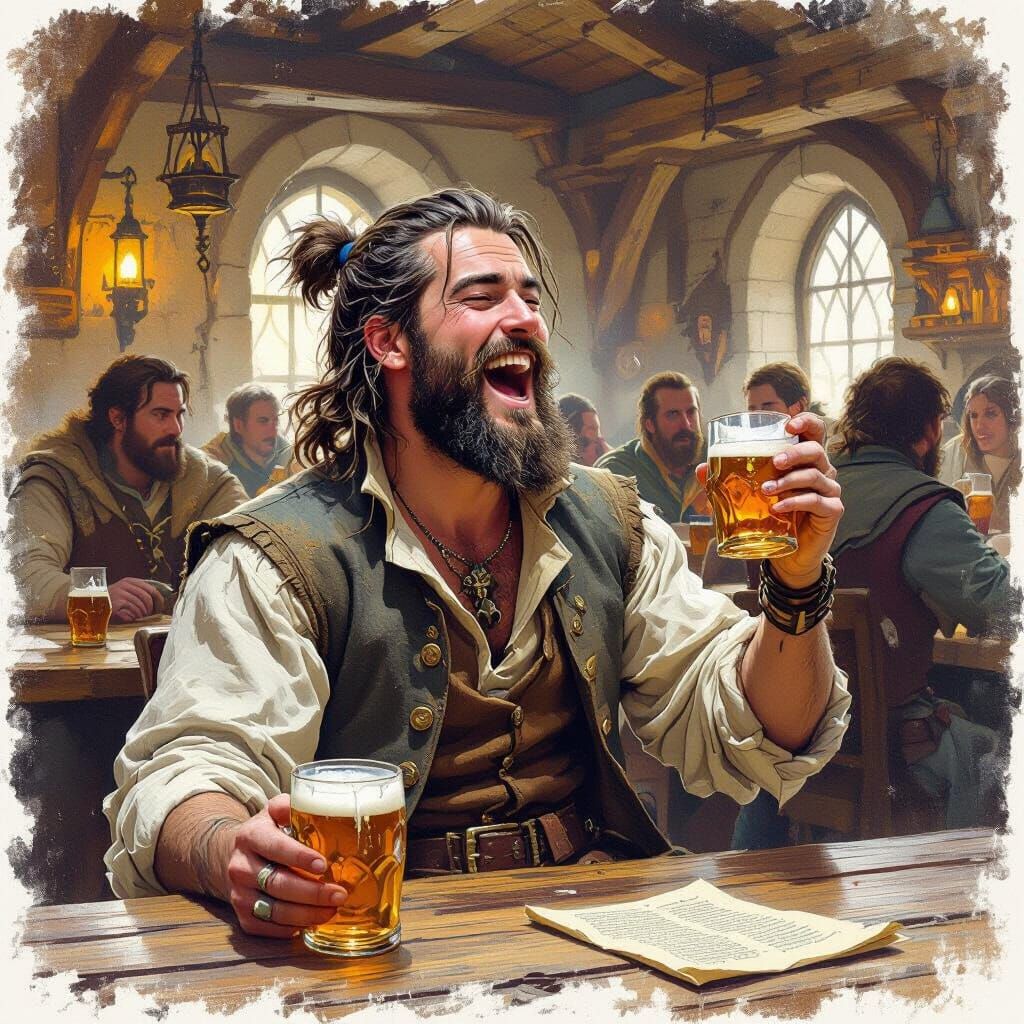 Energetic Scholar Sings in Fantasy Tavern