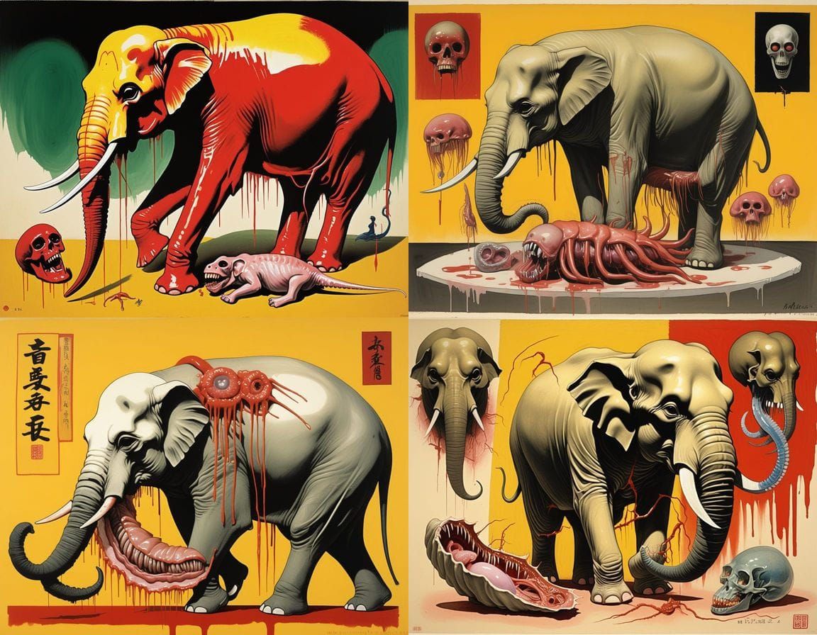 Surreal Japanese Horror Art with Brutalist Elements