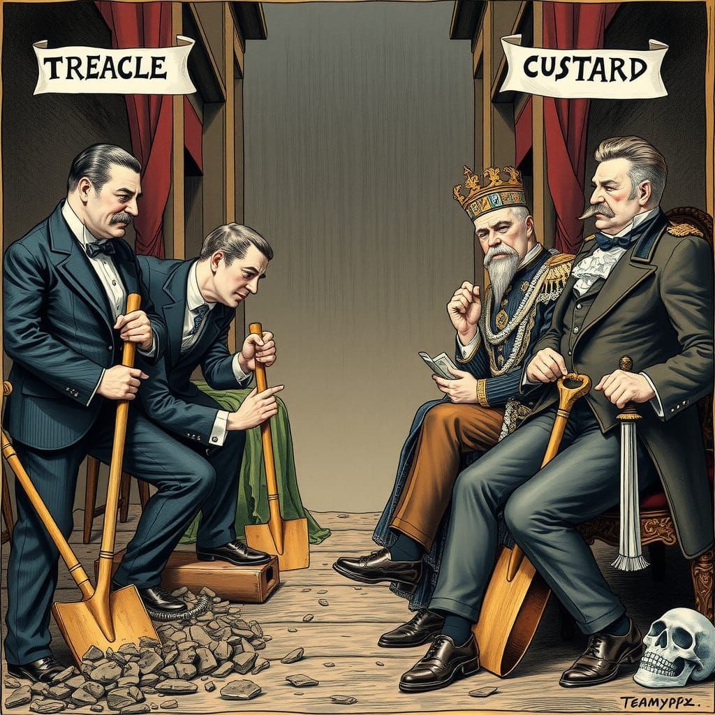 Satirical Cartoon of Treacle Miners vs Custard Lords