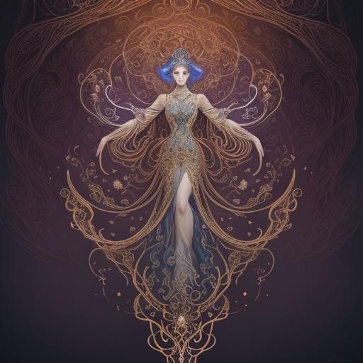 Elegant Pomegranate Humanoid in Art Nouveau Style