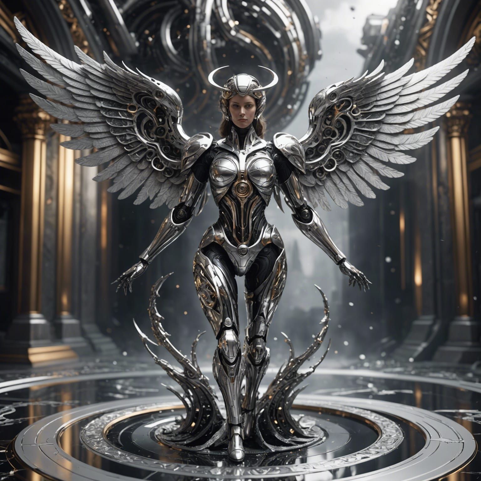 Embossed Angel in Flight with Fractal Vortex