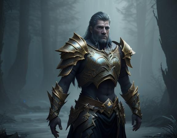 Warrior Guarding a Portal in Epic Fantasy Style