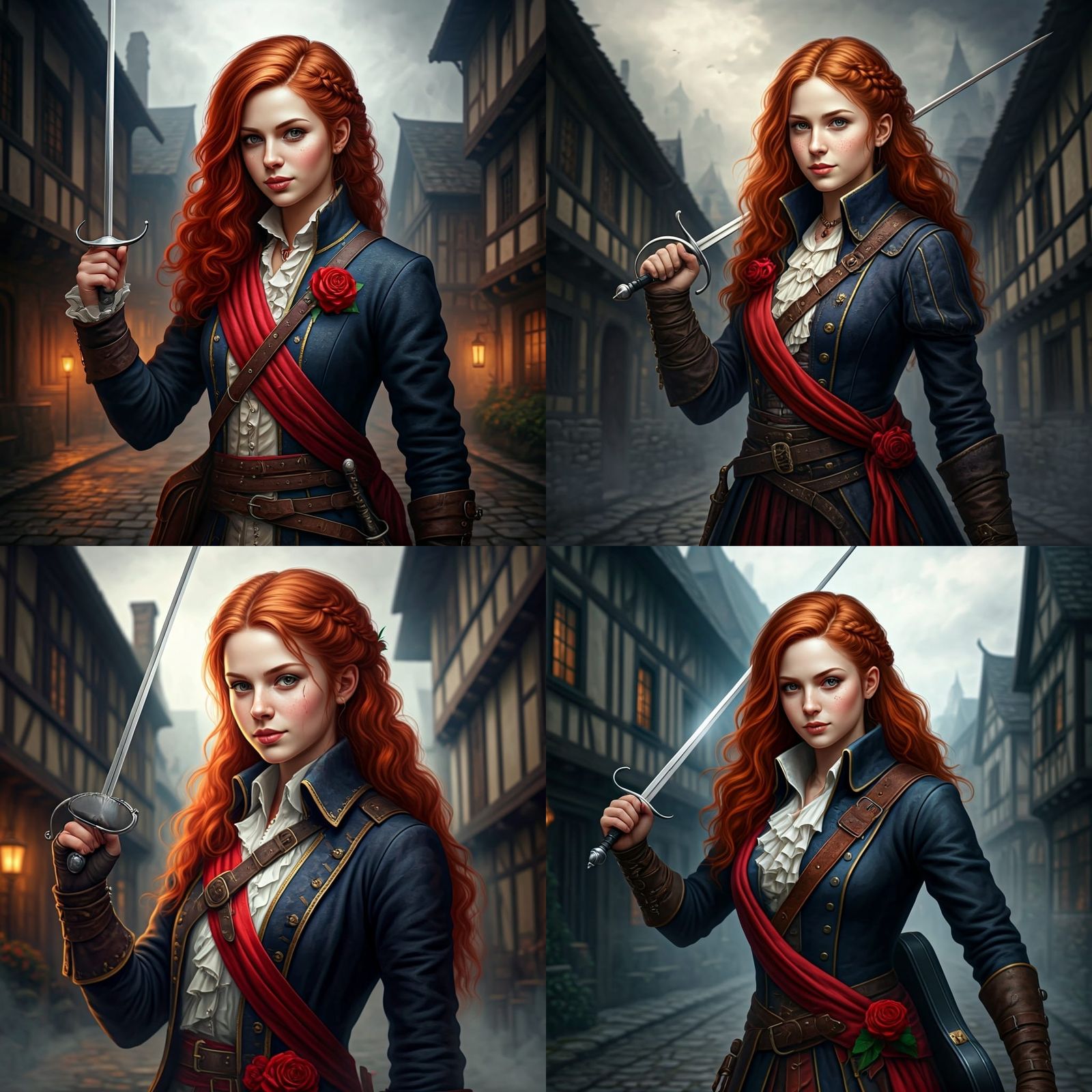 Fiery Redhead with Rapier in Medieval Village