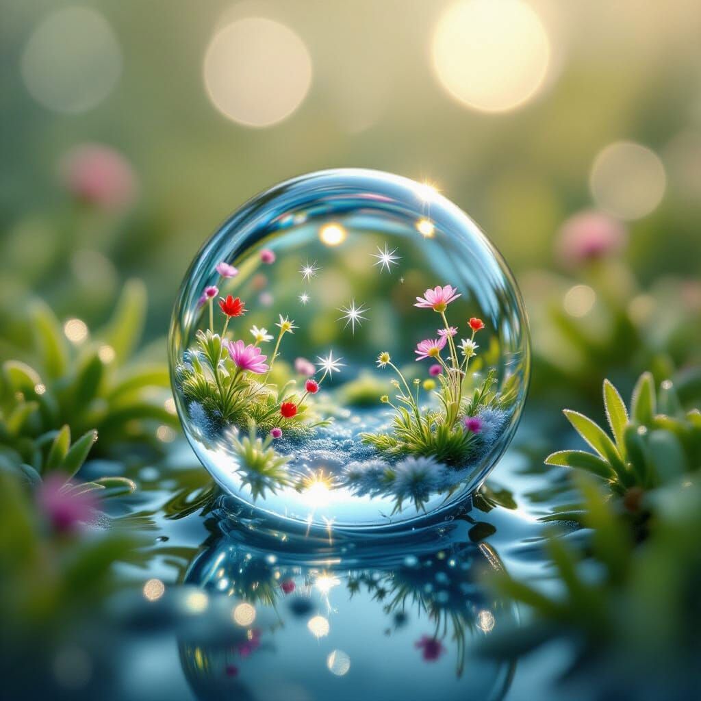 Microscopic World Inside Dewdrop, Macro Photography Style