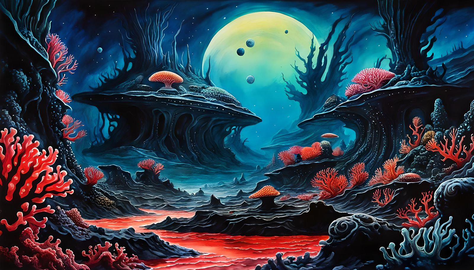 Underwater Alien Coral Reef in Watercolour Style