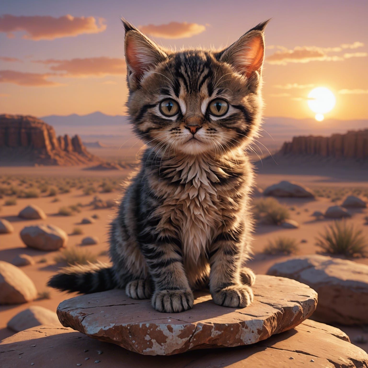 Grumpy Kitten at Sunset: 3D Anime Art