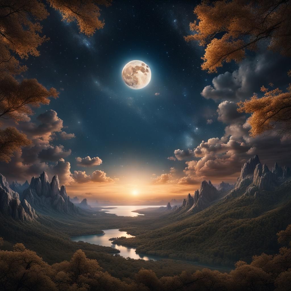 Epic Night Sky with Bright Stars and Moon