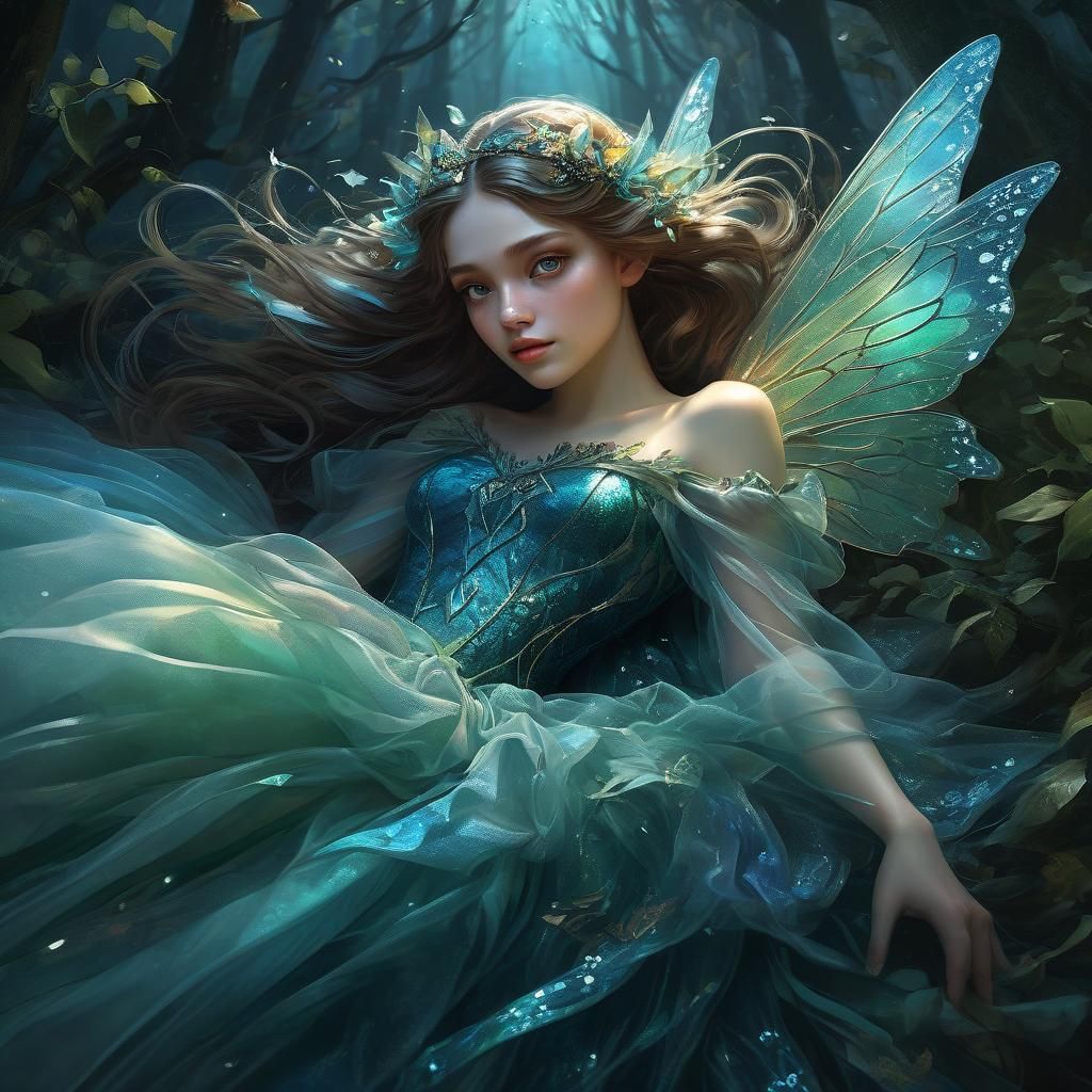 Detailed Fairy in Tulle, Art Nouveau Digital Painting