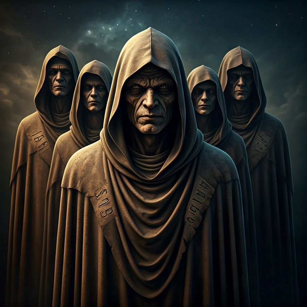 Menacing Stone Busts of Deadly Sins Rise in Dark, Starry Sky