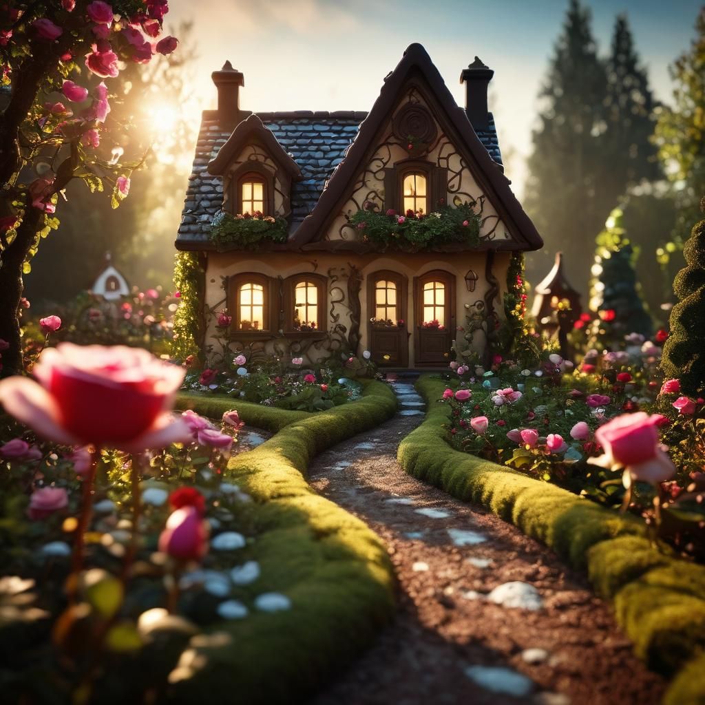 Fairy Rose Garden House in Surreal Style