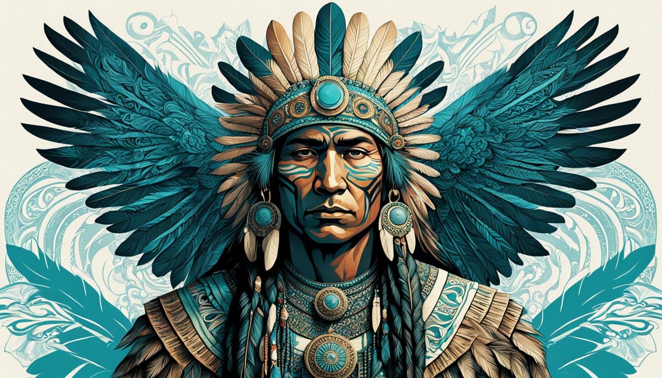 Majestic Native American Warrior Eagle in Art Nouveau Style