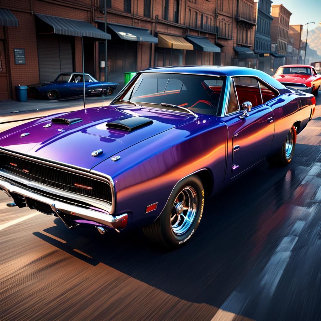 1970 Dodge Charger RT Action Scene in 3D