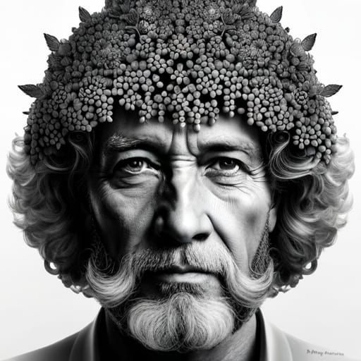 Bee Beard Portrait in Grayscale Photorealism