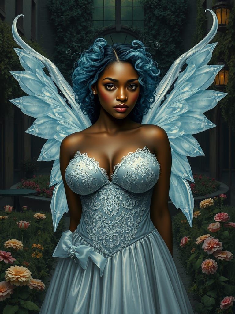 Woman with Ice Wings in Pre-Raphaelite Style