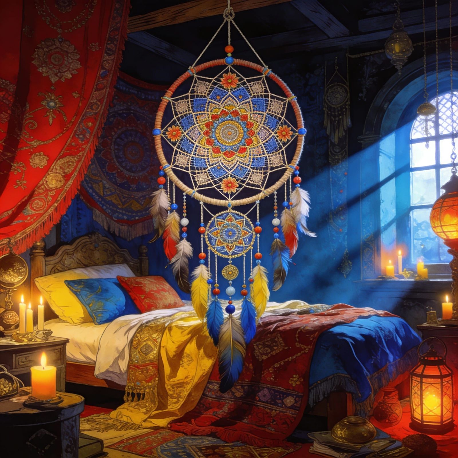Epic Bohemian Dreamcatcher Mandala Over Bed