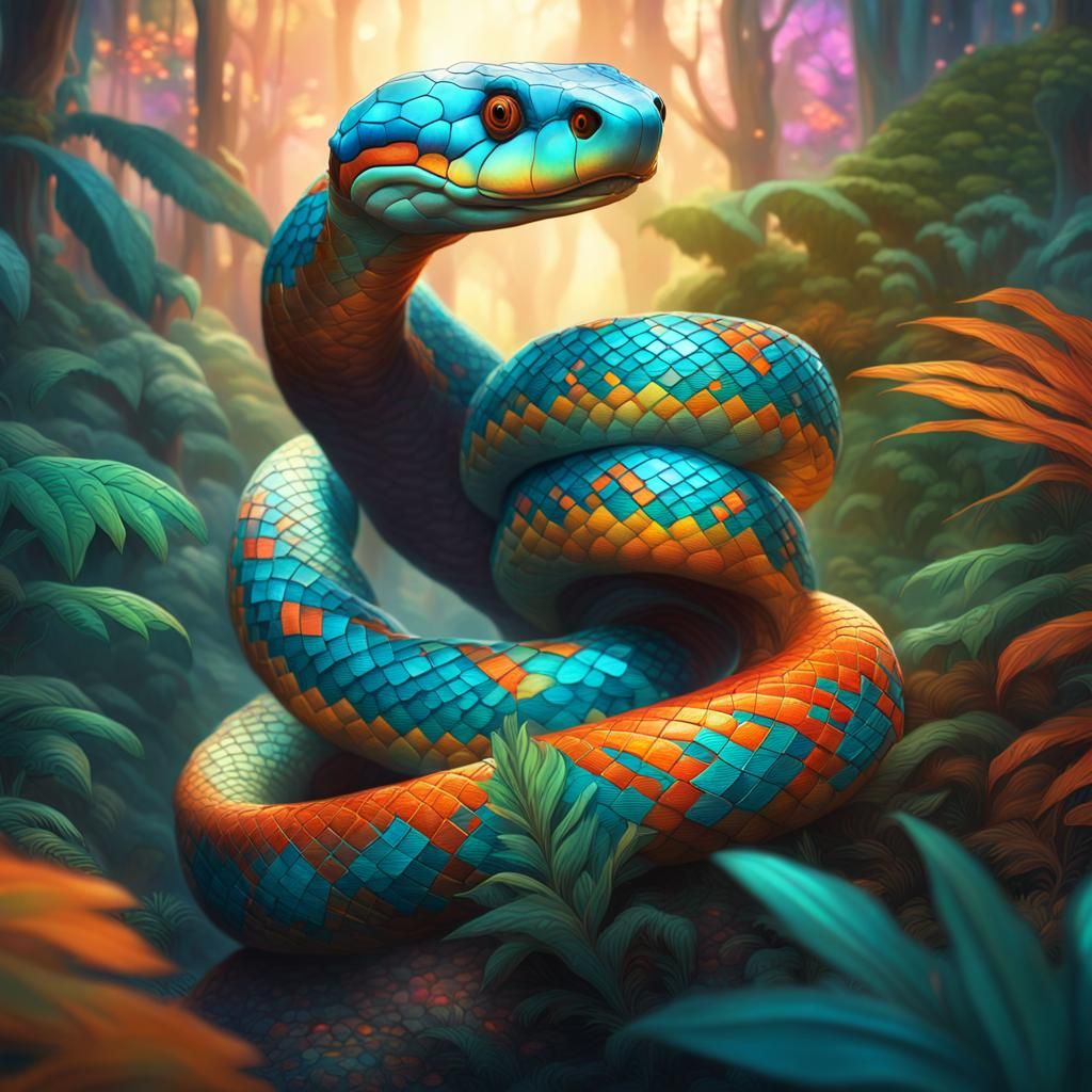 Colorful Snake in Jungle: Cosmic Illustration